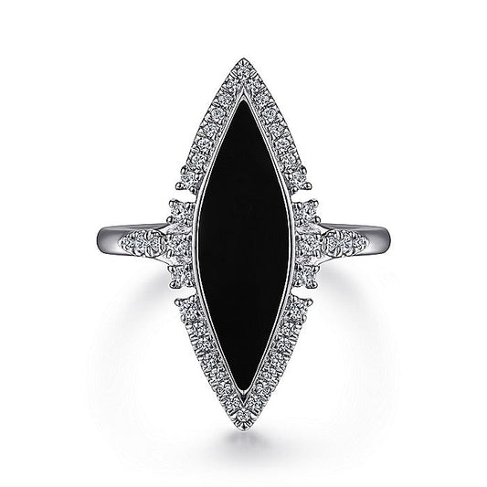 Gabriel & Co White Gold Diamond and Onyx Marquise Statement Ring