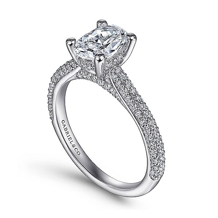 Gabriel & Co White Gold Oval PavÃ© Semi-Mount Engagement Ring - Diamond Semi-Mount Rings