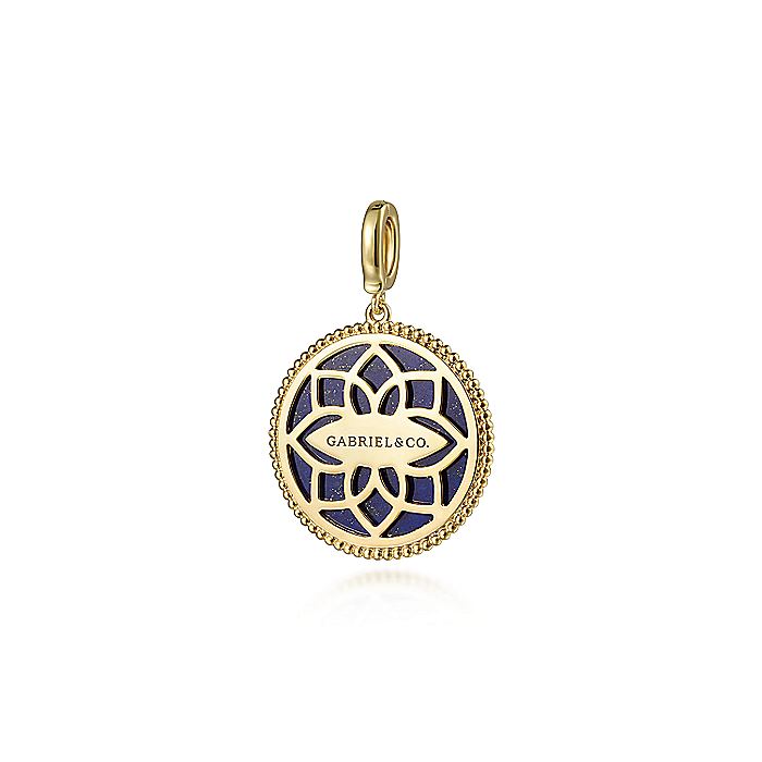 Gabriel & Co. 14 Karat Yellow Gold Round Lapis Inlay Medallion - Colored Stone Pendants