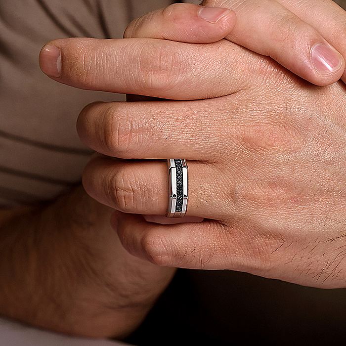 Gabriel & Co Sterling Silver Ring with Black Spinel - Gents Silver Ring