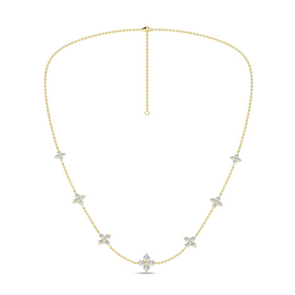 Yellow Gold Laboratory Grown Diamond Petal Station Necklace