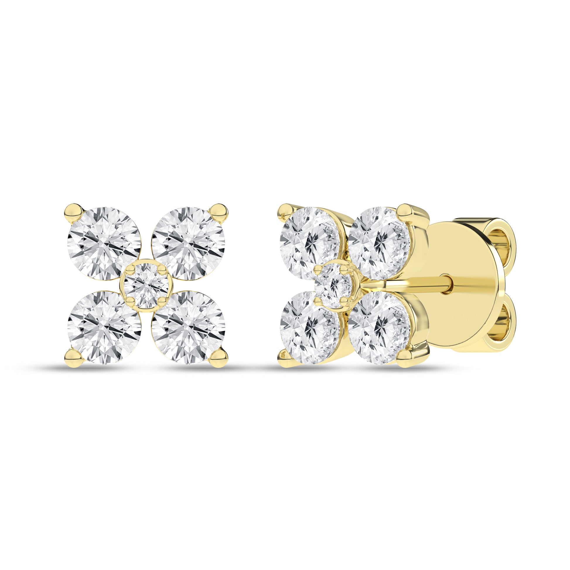 Yellow Gold Laboratory Grown Diamond Petal Stud Earrings - Diamond Earrings