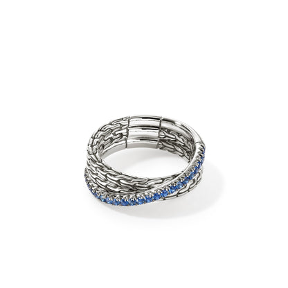 John Hardy Sterling Silver Essential Blue Sapphire Pavé Crossover Ring