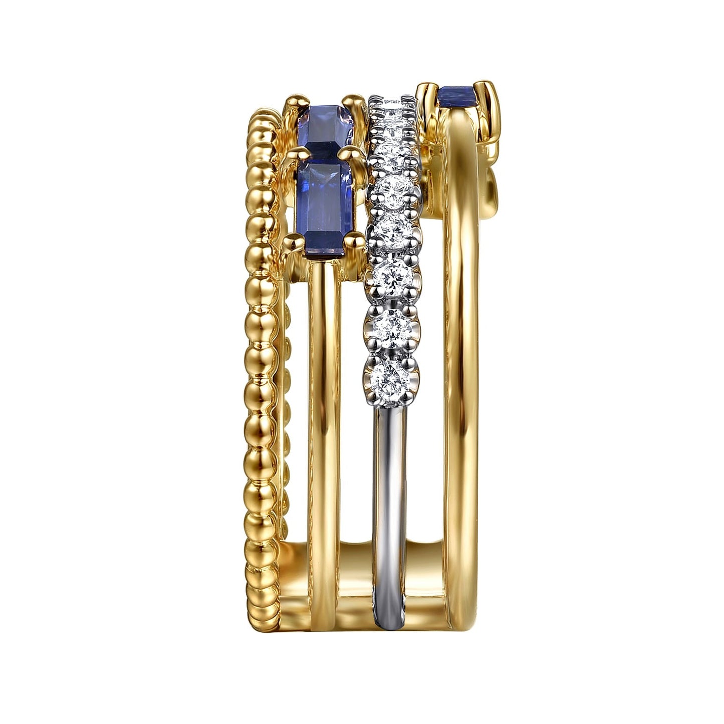 Ladies Gabriel & Co. White and Yellow Gold Diamond and Sapphire Ring