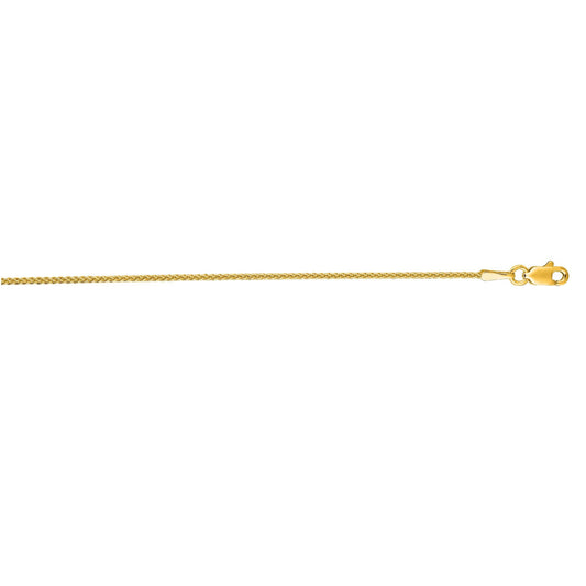 14 Karat Yellow Gold 18 Inch Long 1.2mm Shiny Round Wheat Chain With Lobster Clasp