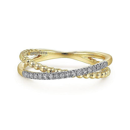 Gabriel & Co Yellow Gold Bujukan Pavé Diamond Criss Cross Stackable Ring - Diamond Fashion Rings - Women's