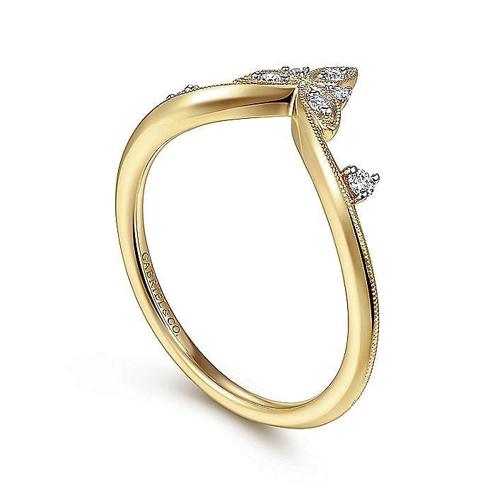 Gabriel & Co. Yellow Gold Chevron Floral Diamond Ring - Diamond Fashion Rings - Women's