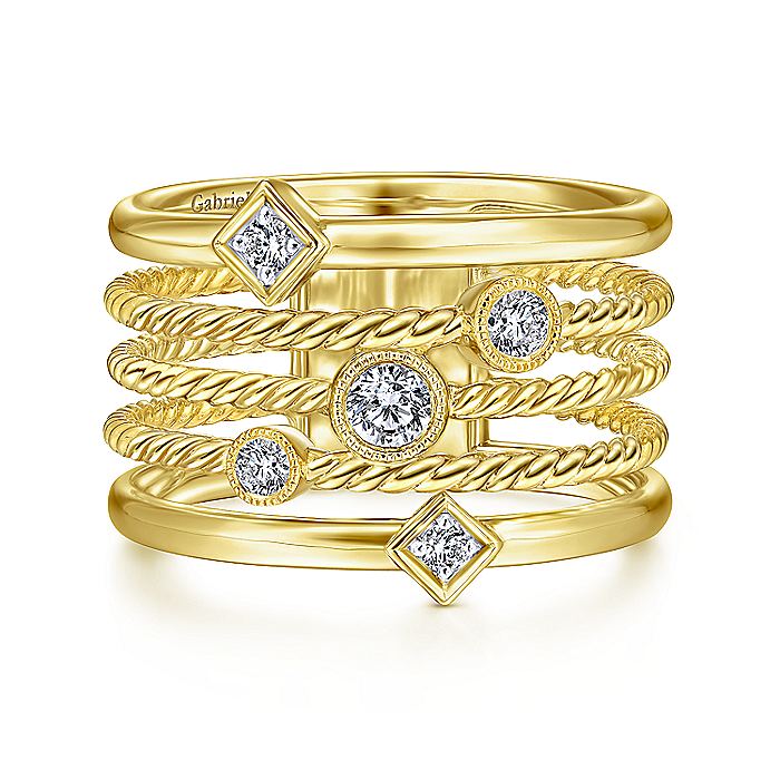 Ladies Gabriel & Co. Yellow Gold Multi Row Fashion Ring - Diamond Fashion Rings - Women's