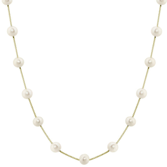 Yellow Gold Pearl Station Necklace