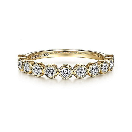 Gabriel & Co Yellow Gold Millgrain Bezel Diamond Stackable Ring - Diamond Fashion Rings - Women's