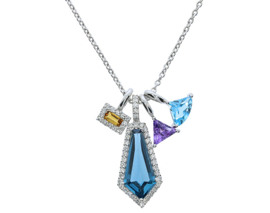 14 Karat White Gold Multi Diamond and Gemstone Pendant - Colored Stone Pendants