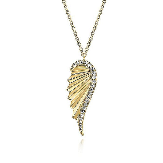 Gabriel & Co. Yellow Gold Diamond Cut Angel Wing Shape Pendant - Gold Pendants / Charms