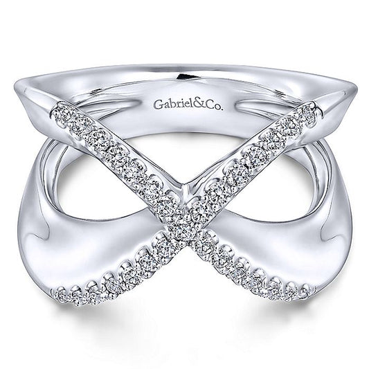 Gabriel & Co Sterling Silver Criss Crossing White Sapphire Open Ring - Ladies Silver Rings