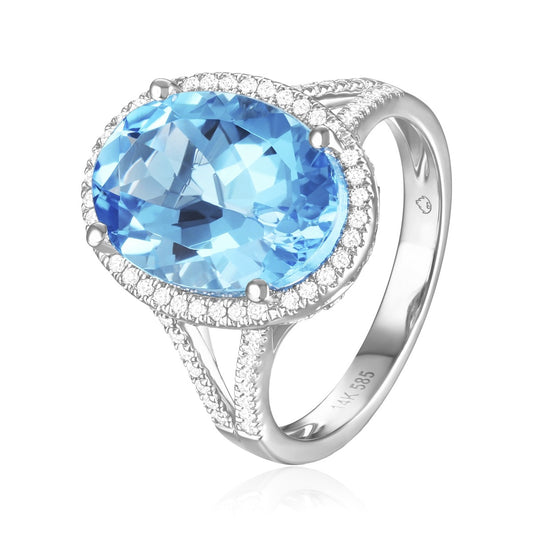 White Gold Blue Topaz and Diamond Ring