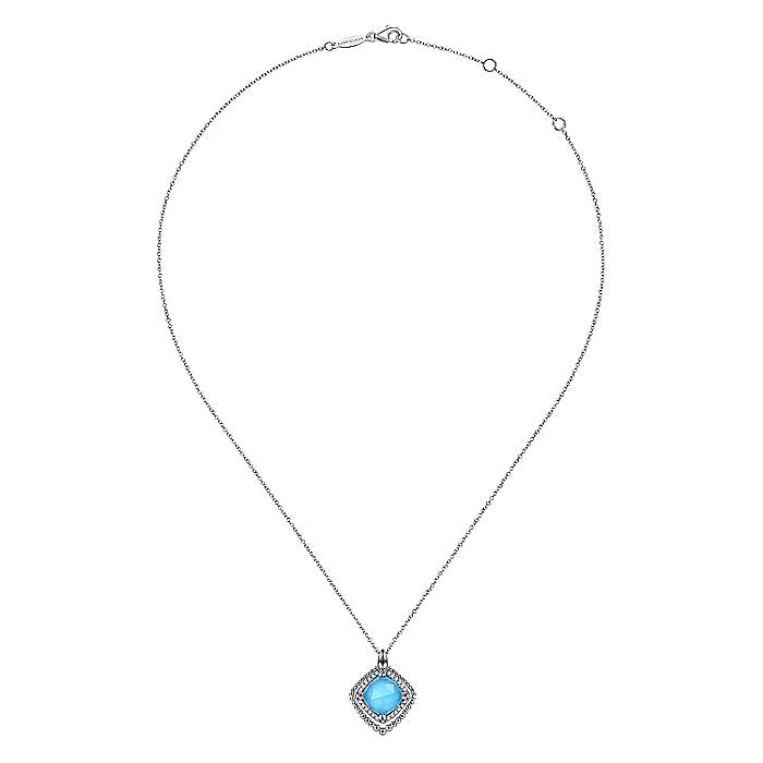 Gabriel & Co Sterling Silver White Sapphire and Rock crystal and Turquoise Pendant Necklace - Colored Stone Pendants