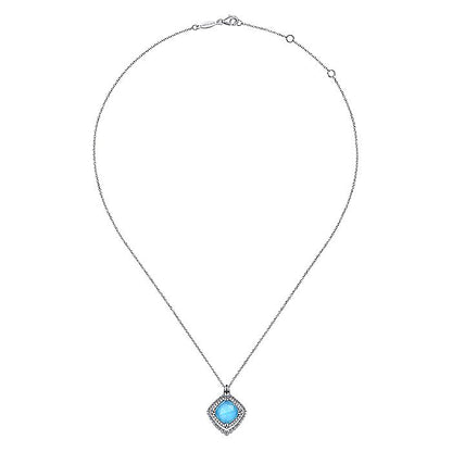 Gabriel & Co Sterling Silver White Sapphire and Rock crystal and Turquoise Pendant Necklace - Colored Stone Pendants