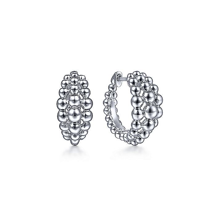 Gabriel & Co Sterling Silver 15mm Beaded Huggies - Silver Earrings