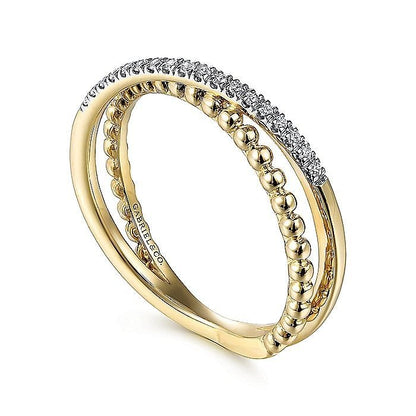 Gabriel & Co Yellow Gold Bujukan Pavé Diamond Criss Cross Stackable Ring - Diamond Fashion Rings - Women's