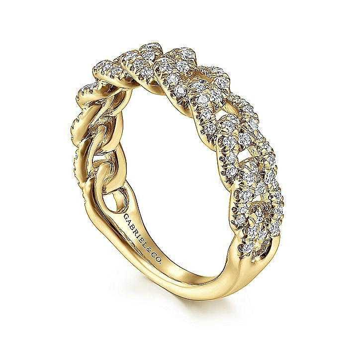 Gabriel & Co. 14 Karat Yellow Gold Diamond Chain Link Stackable Ring - Diamond Fashion Rings - Women's