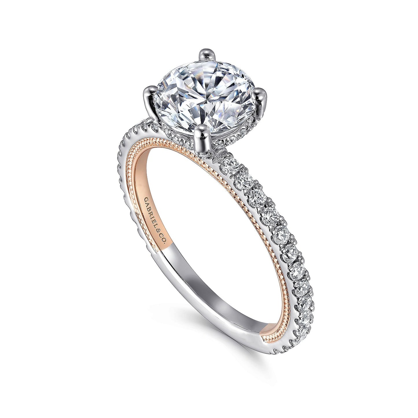 Gabriel & Co. Rose and White Gold Round Semi-Mount Engagement Ring - Diamond Semi-Mount Rings