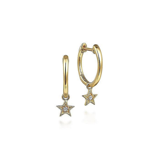 Gabriel & Co. Yellow Gold Diamond Star Shaped Huggie Drop Earrings