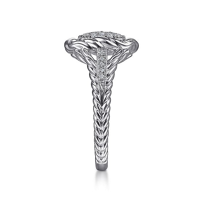 Gabriel & Co Sterling Silver White Sapphire Pavé Twisted Rope Framed Ring - Ladies Silver Rings