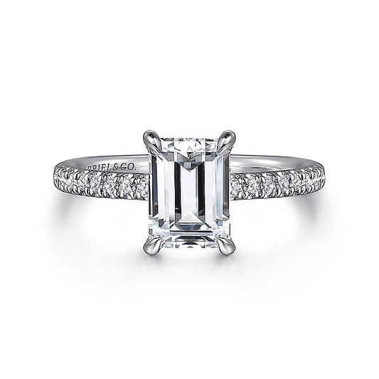 Gabriel & Co. White Gold Emerald Hidden Halo Semi-Mount Engagement Ring - Diamond Semi-Mount Rings