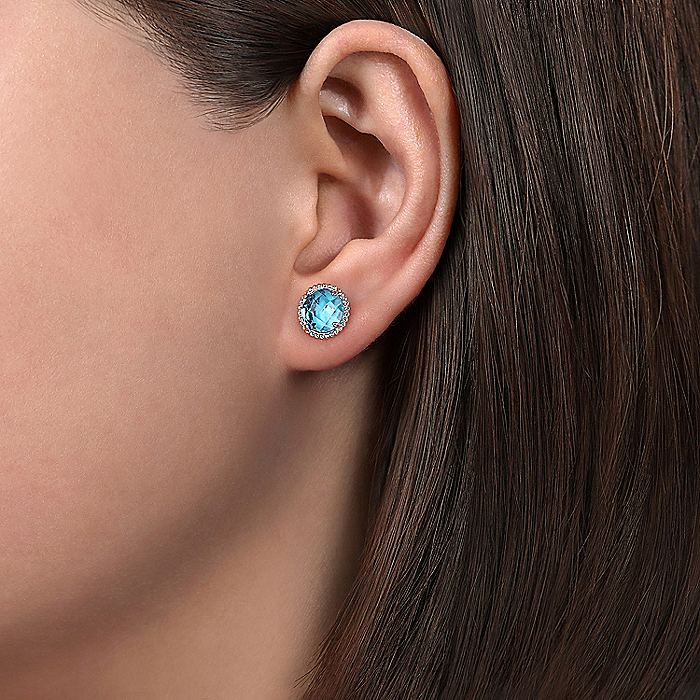 Gabriel & Co. Sterling Silver Blue Topaz Bujukan Stud Earrings - Colored Stone Earrings