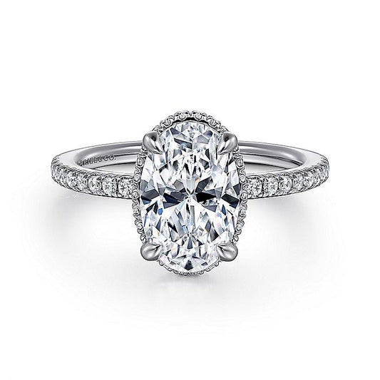 Gabriel & Co. White Gold Oval Hidden Halo Semi-Mount Engagement Ring - Diamond Semi-Mount Rings