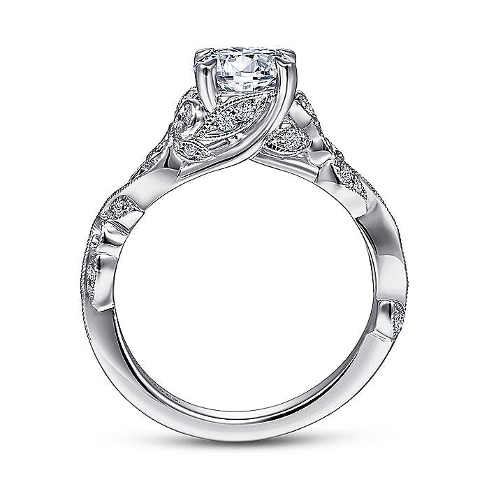 Gabriel & Co. 14 Karat White Gold Floral Semi-Mount Engagement Ring - Diamond Semi-Mount Rings