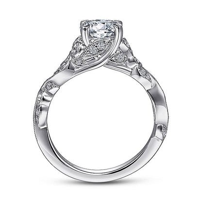 Gabriel & Co. 14 Karat White Gold Floral Semi-Mount Engagement Ring - Diamond Semi-Mount Rings