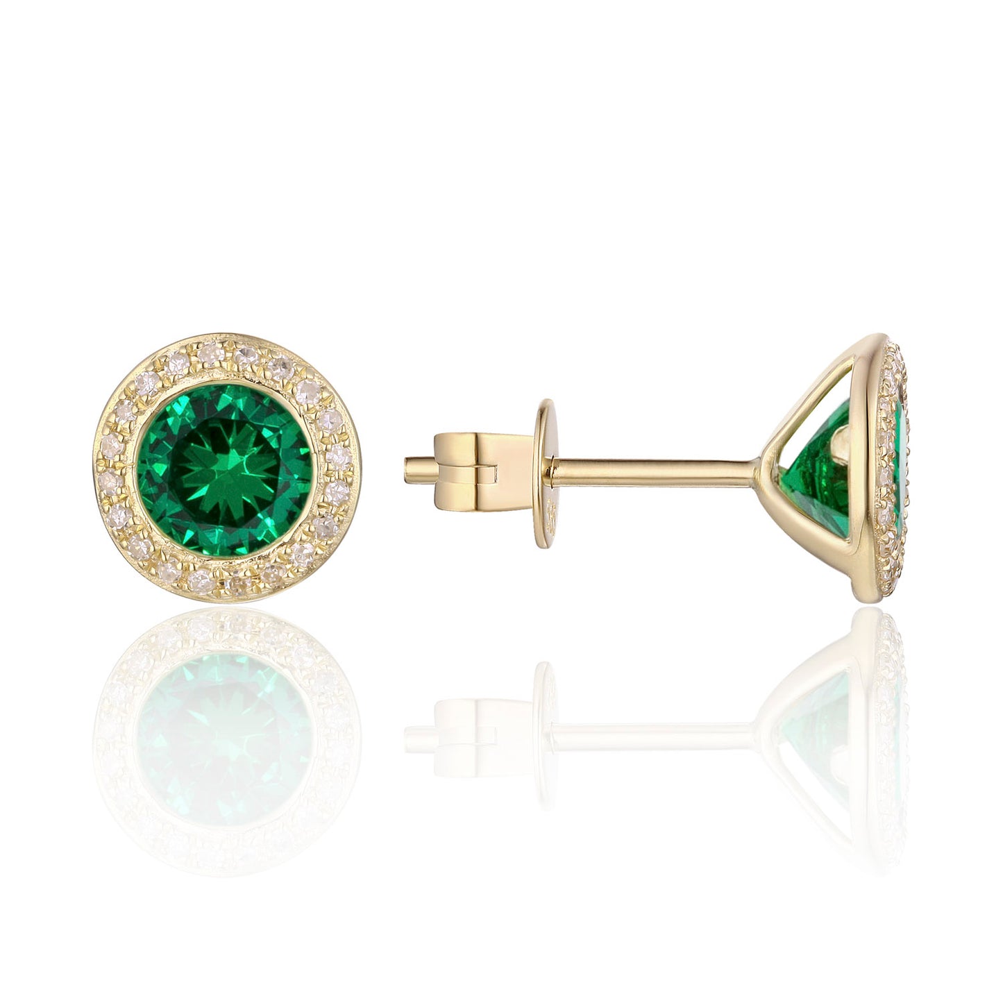 Luvente Yellow Gold Green Corundum & Diamond Halo Earrings