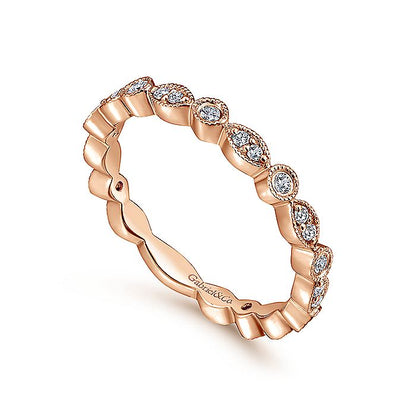 Gabriel & Co Rose Gold Marquise and Round Station Diamond Ring - Diamond Fashion Rings - Women's