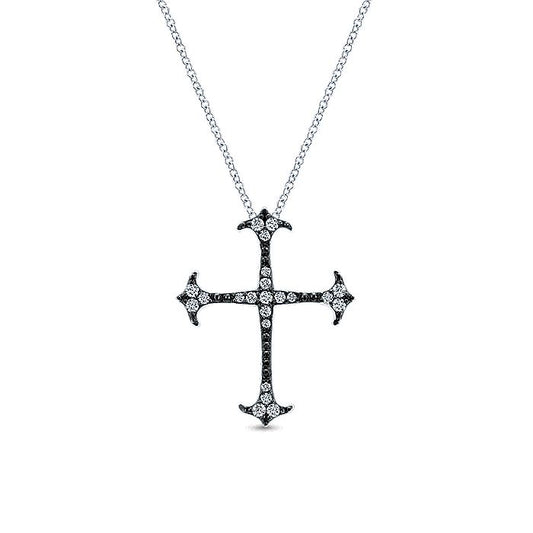 Gabriel & Co Silver Black Rhodiumed Cross White Sapphire Pendant Necklace - Colored Stone Pendants