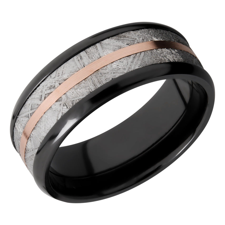 Lashbrook Zirconium, Meteorite & Rose Gold Band - Alternative Metal Wedding Bands