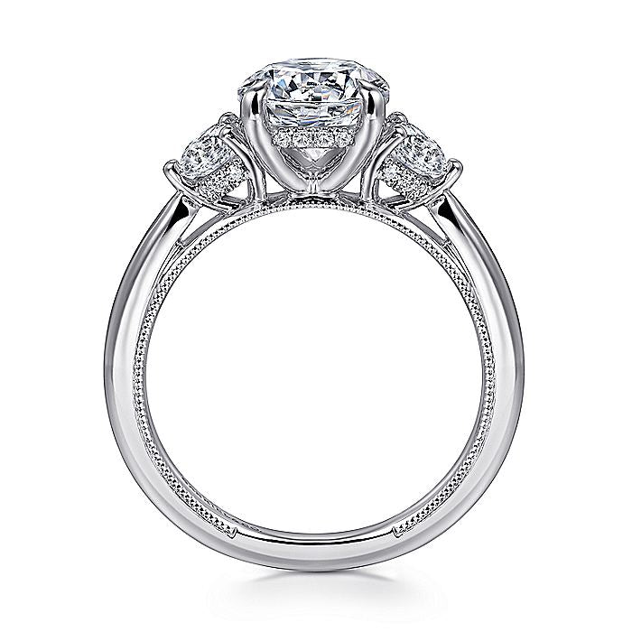 Gabriel & Co. White Gold Round Three Stone Semi-Mount Engagement Ring - Diamond Semi-Mount Rings