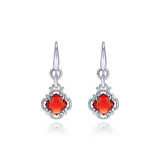 Gabriel & Co Sterling Silver Garnet Clover Drop Earrings - Silver Earrings