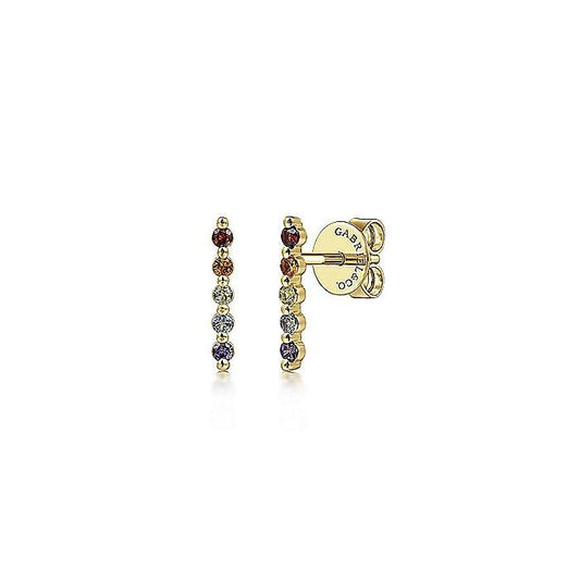 Gabriel & Co. Yellow Gold Stud Line Earrings Featuring Amethyst, Swiss Blue Topaz, Citrine, Garnet, and Peridot - Colored Stone Earrings