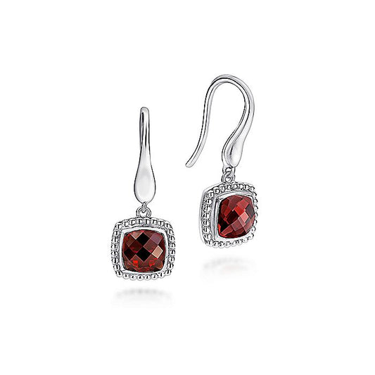 Gabriel & Co Sterling Silver Earrings with Cushion Cut Garnet Drops - Colored Stone Earrings