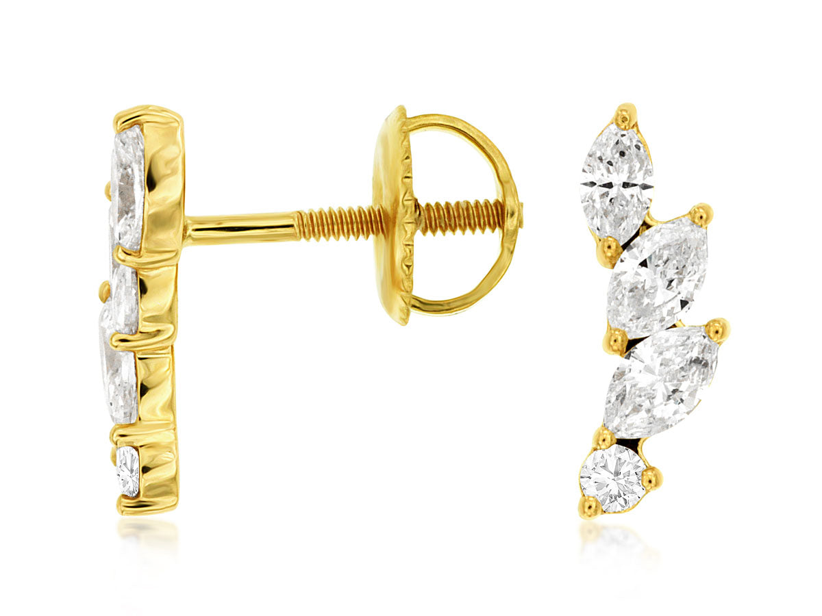 Yellow Gold Diamond Ear Climber Earrings - Diamond Earrings