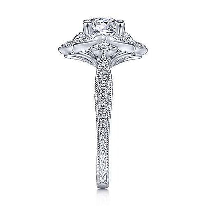 Gabriel & Co White Gold Unique Halo Engagement Ring - Diamond Semi-Mount Rings