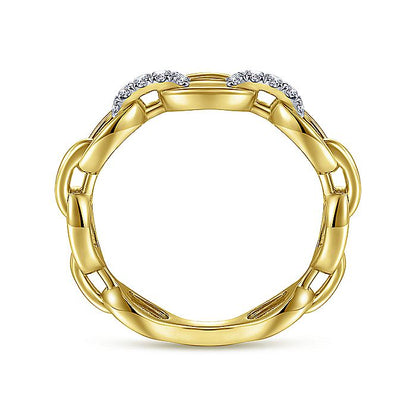 Gabriel & Co Yellow Gold Oval Chain Link Diamond Ring - Diamond Fashion Rings - Women's