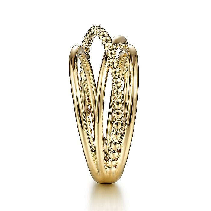 Gabriel & Co Yellow Gold Bujukan Bead Criss Cross Ring - Gold Fashion Rings - Women's