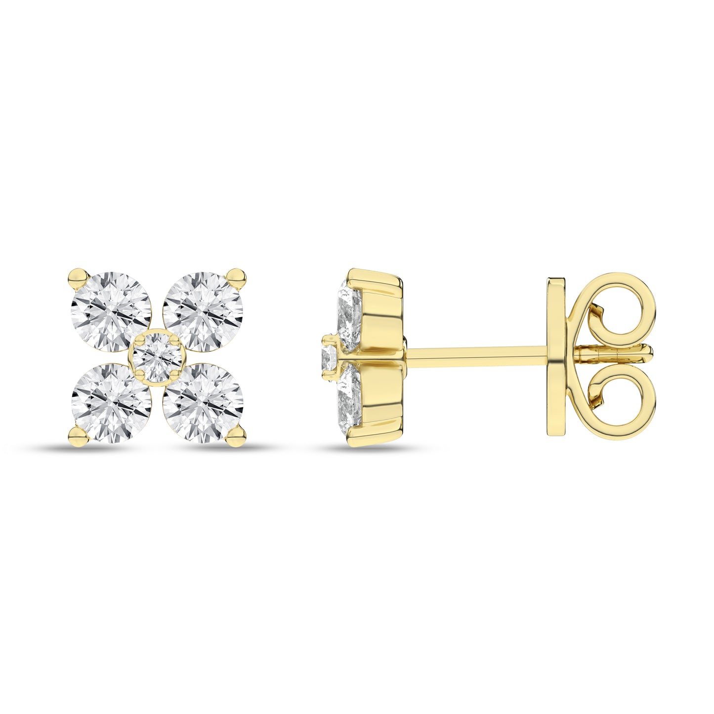 Yellow Gold Laboratory Grown Diamond Petal Stud Earrings - Diamond Earrings