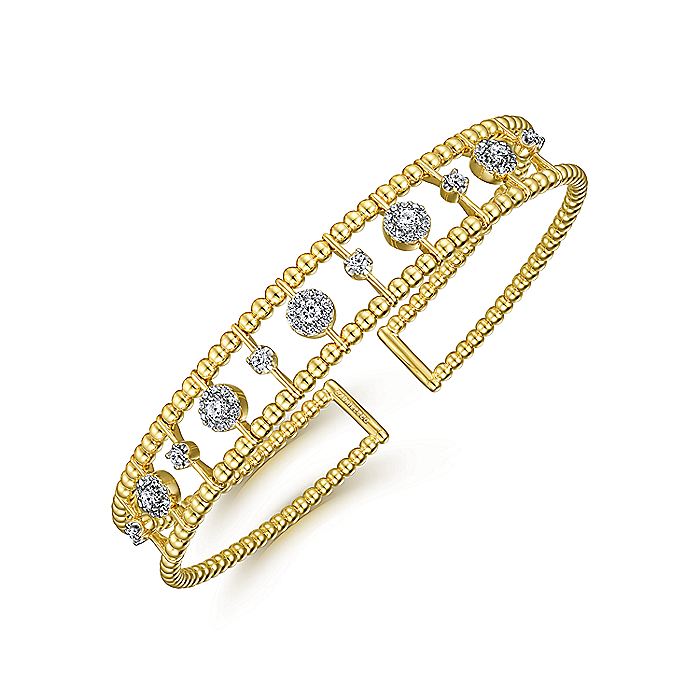 Gabriel & Co Yellow Gold Bujukan Bead Diamond Cuff - Diamond Bracelets