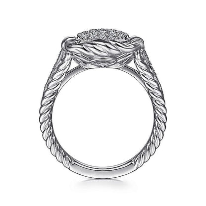 Gabriel & Co Sterling Silver White Sapphire Pavé Twisted Rope Framed Ring - Ladies Silver Rings