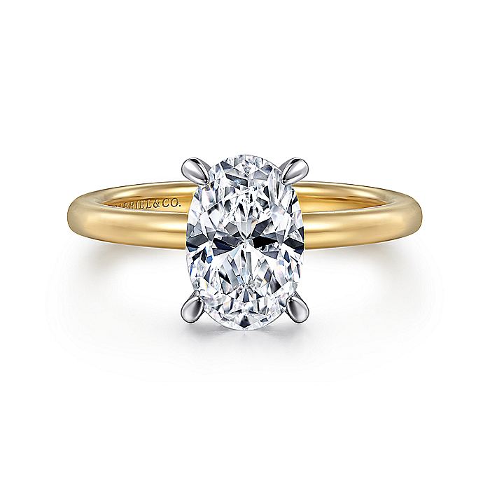 Gabriel & Co. Yellow and White Gold Oval Hidden Halo Semi-Mount Engagement Ring - Diamond Semi-Mount Rings