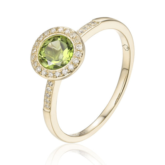 Yellow Gold Peridot and Diamond Ring