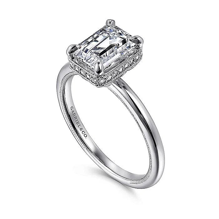 Gabriel & Co. White Gold Emerald Cut Semi-Mount Engagement Ring - Diamond Semi-Mount Rings