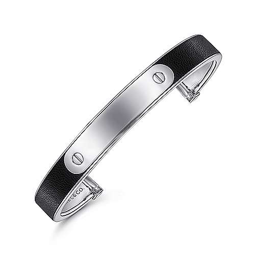 Gabriel & Co Sterling Silver and Leather Open ID Bracelet - Gents Bracelet